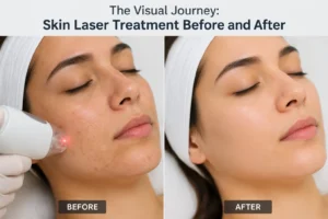 Laser skin lightening treatment before and after results showing improved skin tone
