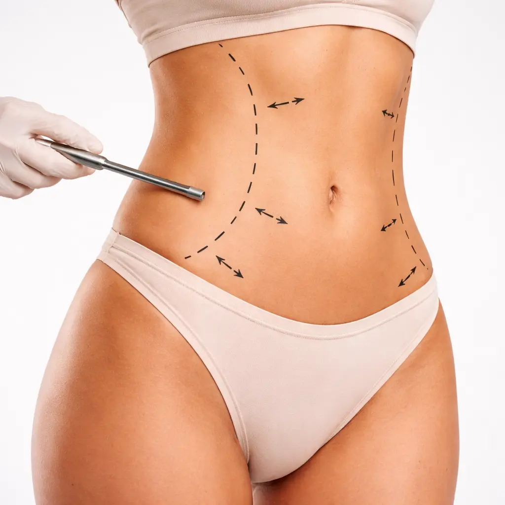 Lipo 360 procedure illustration showing abdominal fat removal and body contouring areas