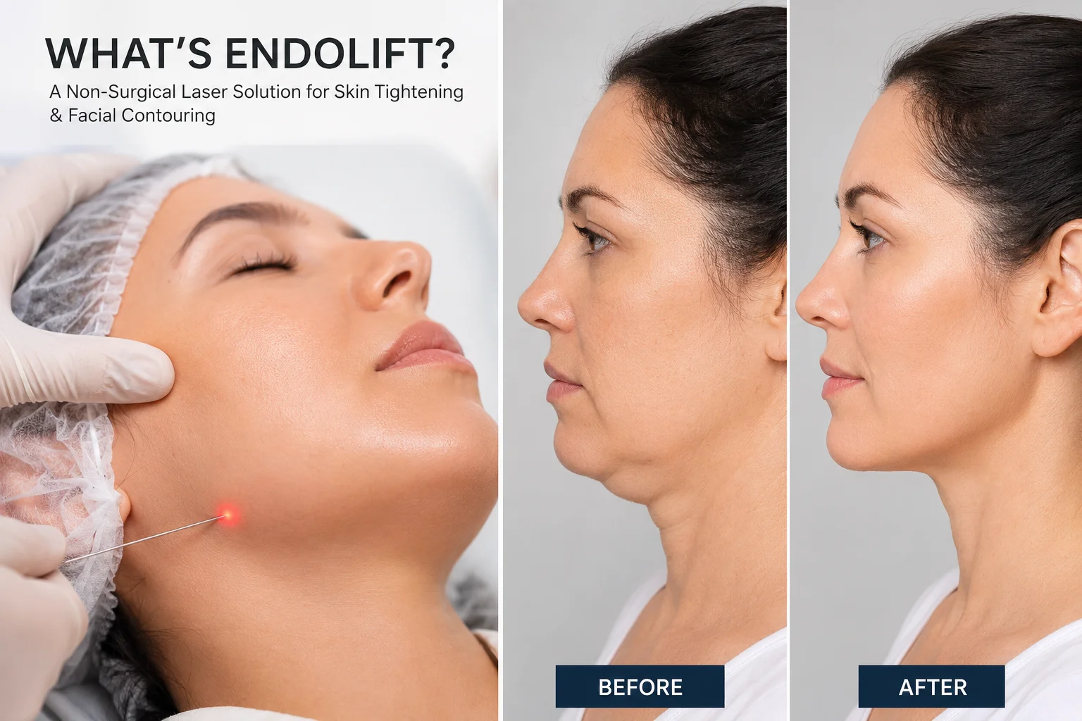 whats endolifttreatment showing laser skin tightening procedure with before and after jawline results