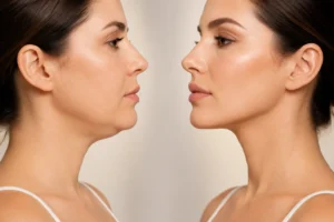 reduce jowls without surgery before and after jawline contouring showing natural skin tightening and non surgical facial lifting results
