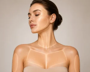 skin tightening treatment areas face jawline neck and upper body highlighted