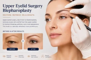 upper eyelid surgery blepharoplasty procedure showing eyelid correction and lifting