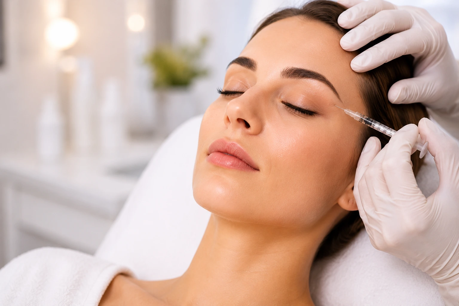 Cosmetic Botox treatment being performed by an aesthetic provider to reduce facial lines and wrinkles in a medical spa setting