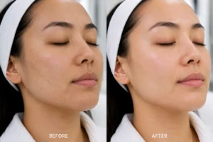Carbon laser facial before and after showing smoother brighter skin texture