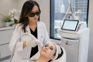 Skin laser treatment near me performed in a modern NYC aesthetic clinic.