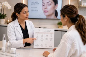 Post-treatment skincare routine after laser skin rejuvenation.