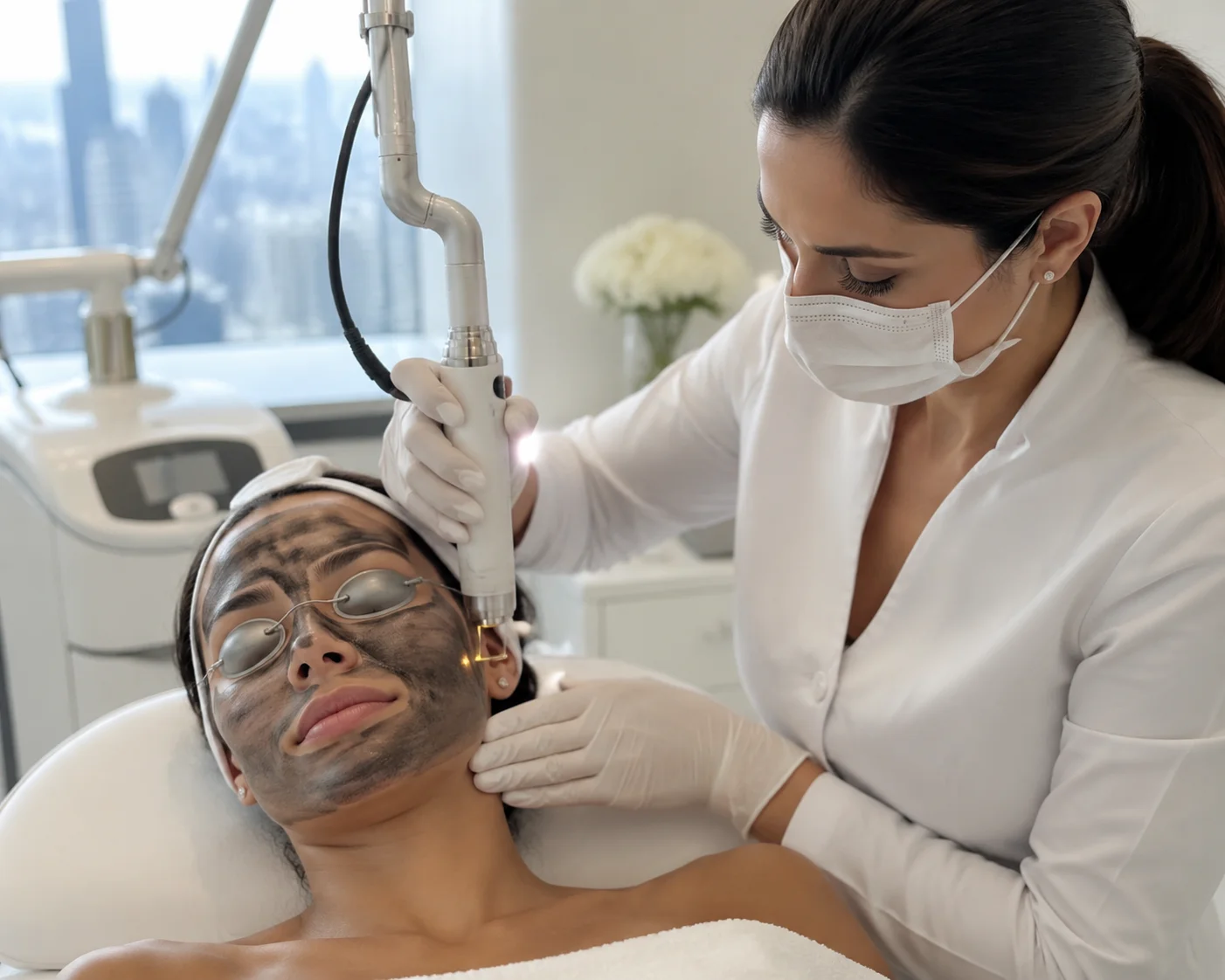 Professional carbon facial laser treatment performed in a NYC medical aesthetics clinic