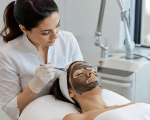 Carbon mask application before laser carbon facial treatment