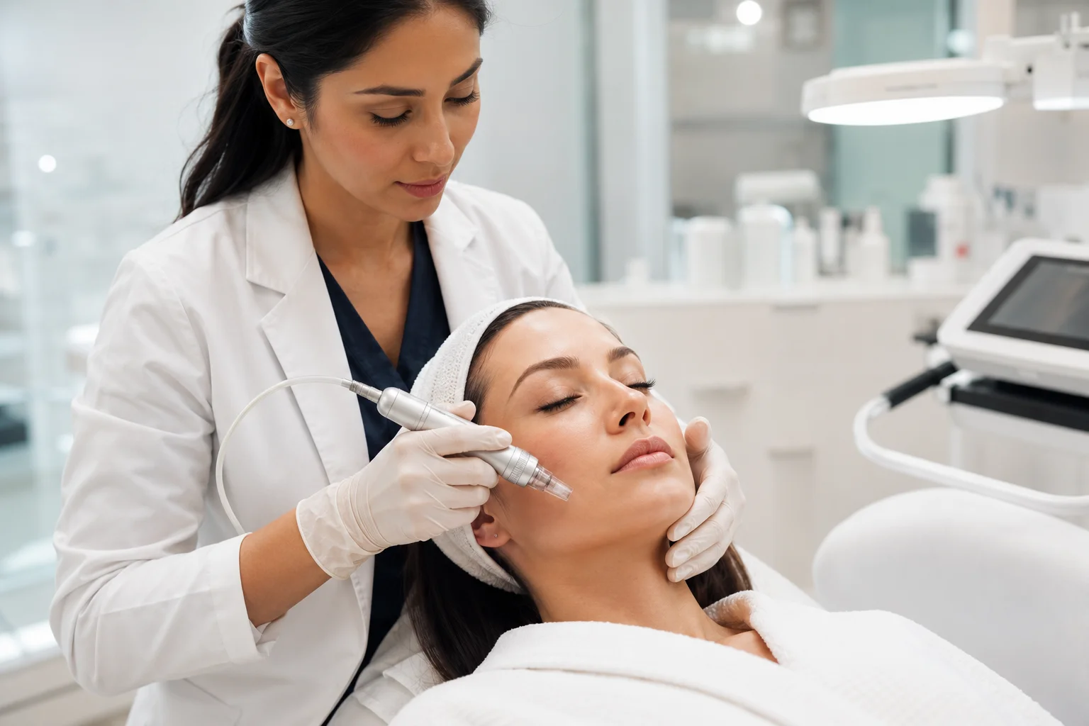 PRP microneedling face treatment performed by an aesthetic provider in Flushing NYC