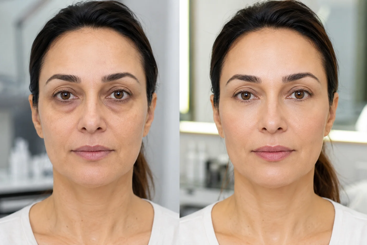 Sunken eyes before and after professional aesthetic consultation