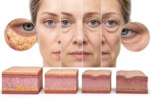 Medical illustration showing common causes of sunken eyes