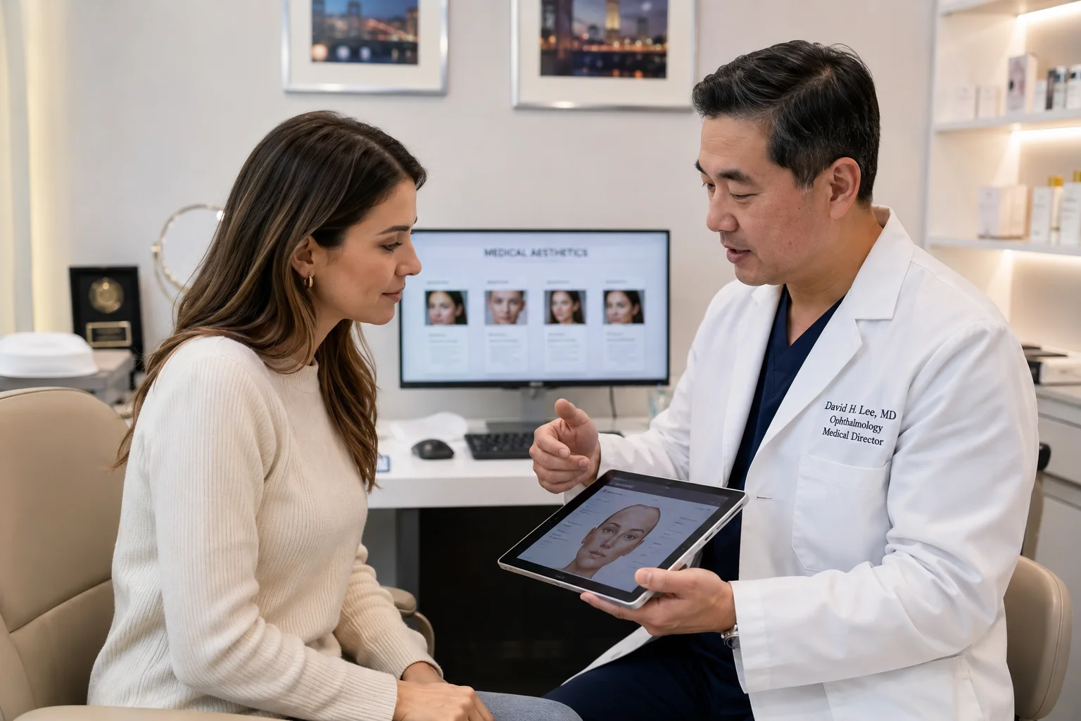 Patient consultation for CO2 laser face treatment in Flushing NYC clinic