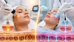 RF Microneedling Treatment vs. Laser Skin Resurfacing comparison for skin rejuvenation, acne scars, wrinkles, and improved skin texture