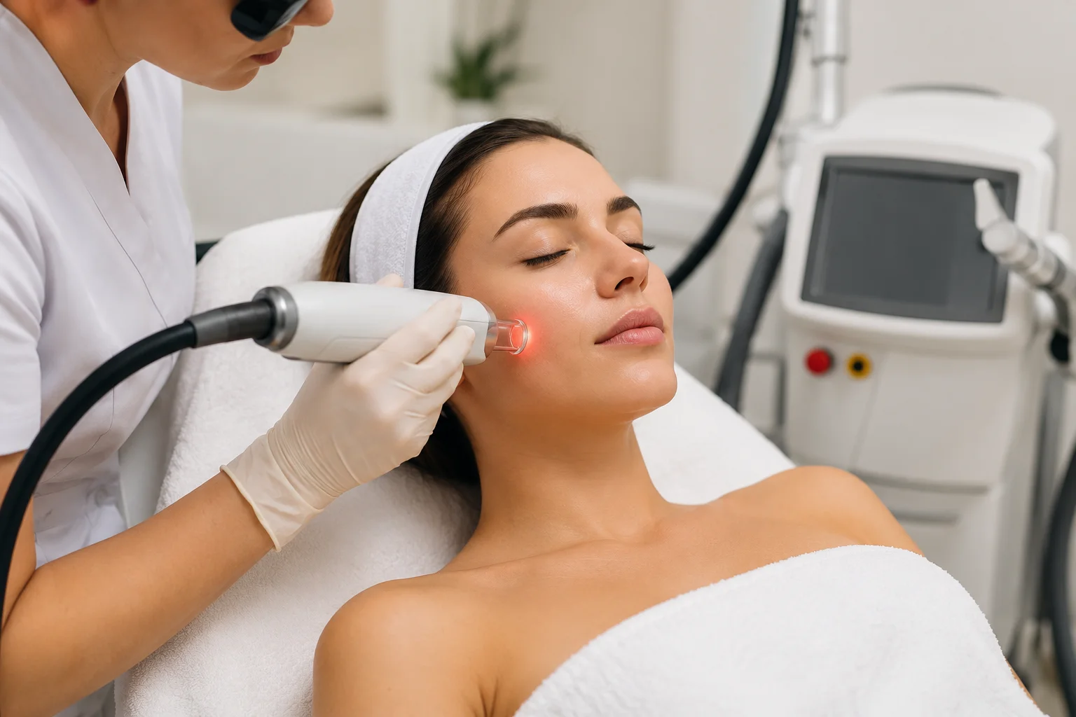 Laser skin resurfacing treatment performed by a medical aesthetics specialist to improve skin texture, tone, and overall skin rejuvenation