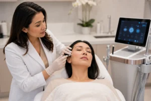 Patient receiving a facelift non surgical procedure using injectable facial rejuvenation treatment at ClearLee Perfect Aesthetics.
