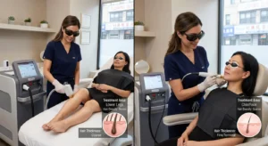Comparison of legs laser hair removal and laser hair removal chin treatment at a medical aesthetics clinic in NYC.
