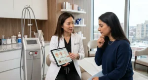 Consultation explaining whether laser hair removal is permanent at ClearLee Perfect Aesthetics in Flushing, Queens.