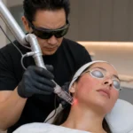 CO2 laser healing process during facial skin resurfacing treatment at a medical spa in Flushing NYC