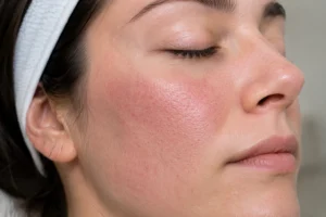 Patient receiving fractional CO2 laser treatment for acne scars and wrinkles