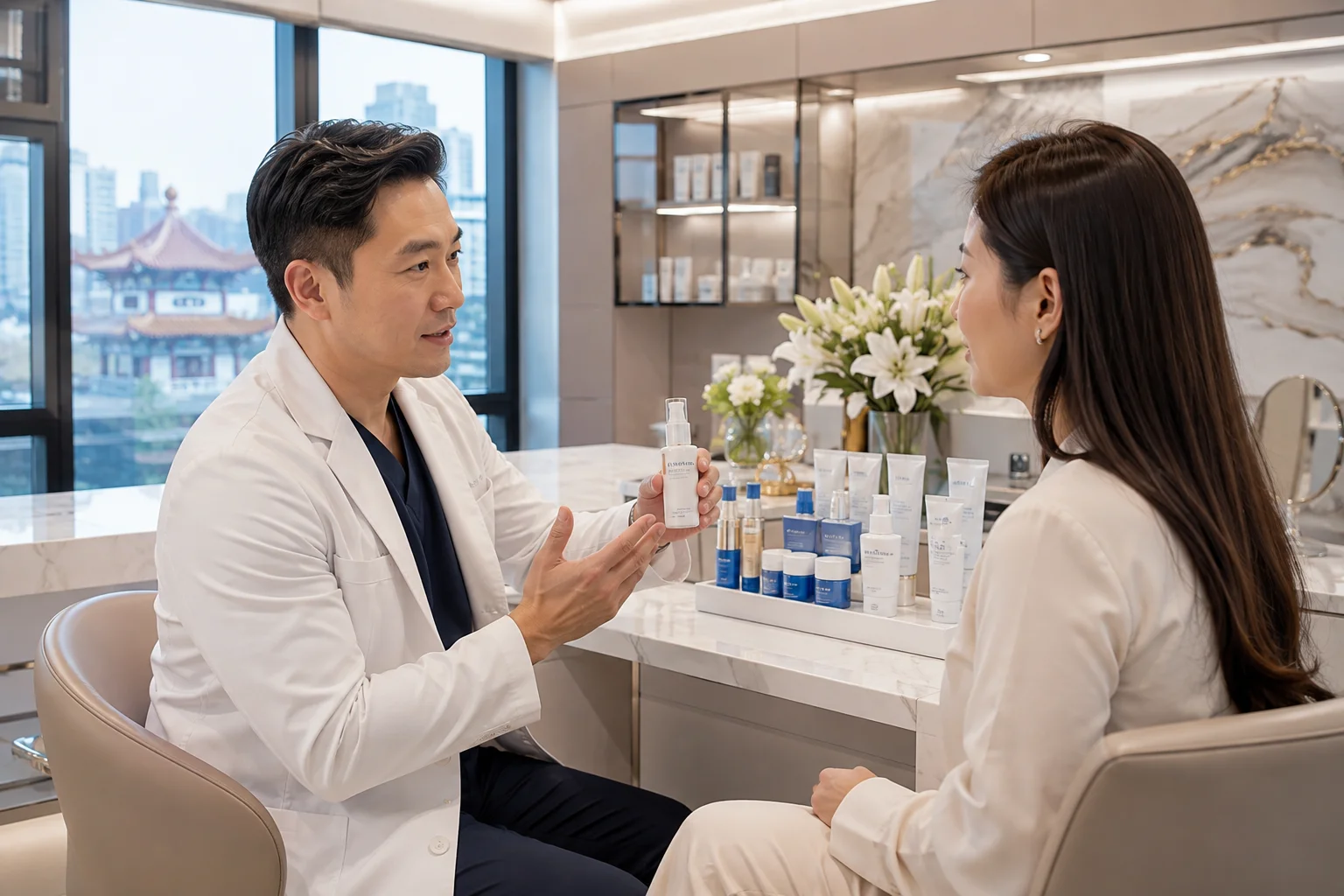 Luxury medical aesthetics consultation room in Flushing, Queens, NYC.