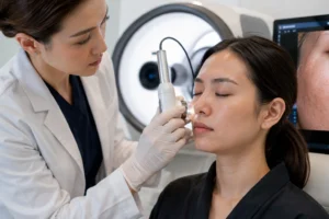 Professional acne skin analysis using Face Reality Skin Care products