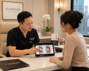 Patient consultation discussing skinny BBL candidacy at ClearLee Perfect Aesthetics
