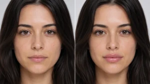Lip filler before and after showing natural lip enhancement