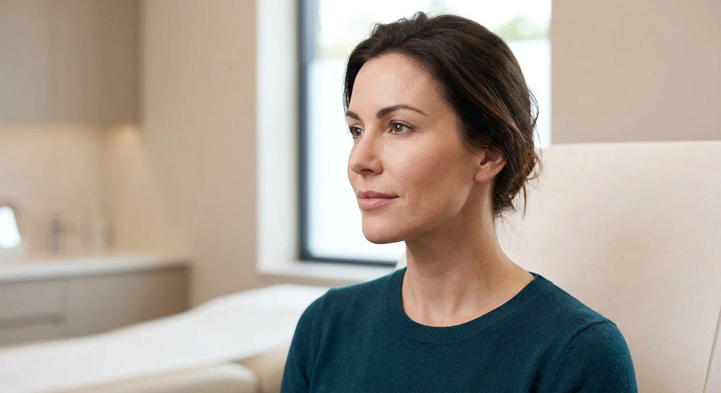 Realistic chin lipo results shown in a three-quarter portrait, emphasizing subtle facial contouring along the jawlin