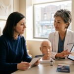 Use a photorealistic doctor-patient consultation as the feature image rather than a dramatic before-and-after. The strongest concept is an experienced aesthetic physician discussing PRP in face and Pico Genesis laser treatment with an adult patient in a premium Flushing, Queens medical aesthetics clinic. This visually supports expertise, personalized planning, and realistic treatment expectations.