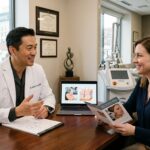 Dr. David H. Lee consulting a patient about skin laser treatment cost and options in a modern clinic