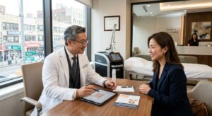 Skin laser treatment consultation with aesthetic provider in Flushing Queens NYC