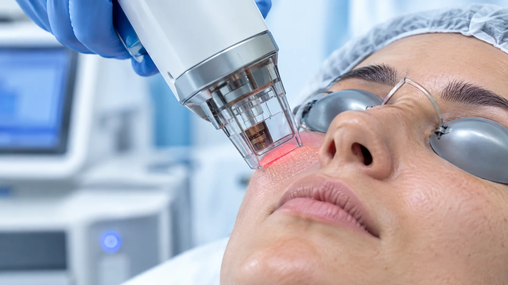 CO2 laser skin rejuvenation treatment using fractional laser technology for collagen stimulation