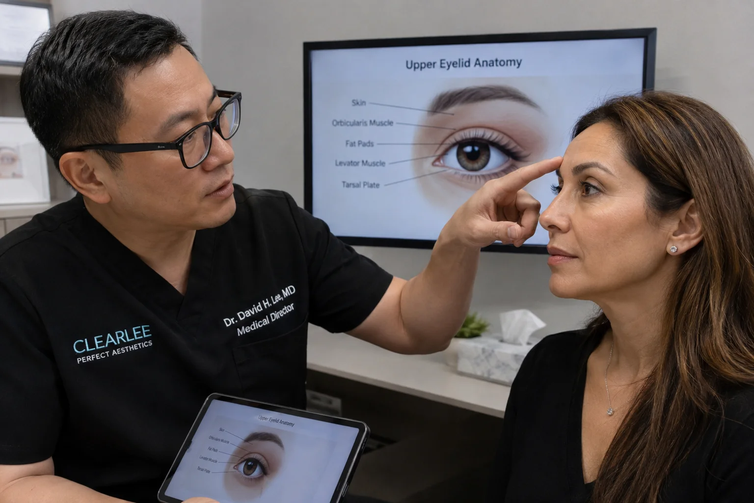 Double eyelid surgery consultation for upper eyelid crease