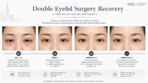 Double eyelid surgery recovery timeline showing eyelid healing stages