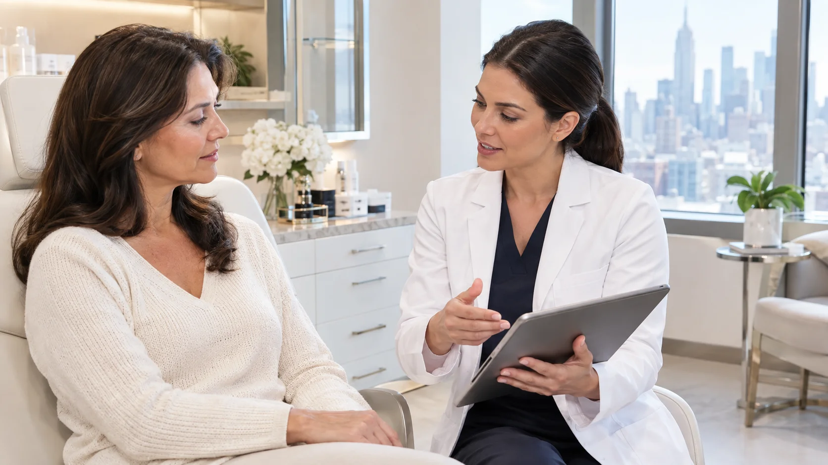 Skin toning and fibroblasting consultation for facial skin tightening