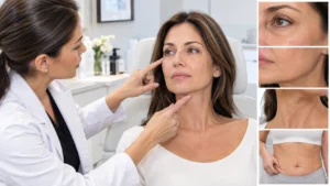 Skin tightening treatment areas for face, jawline, neck and body