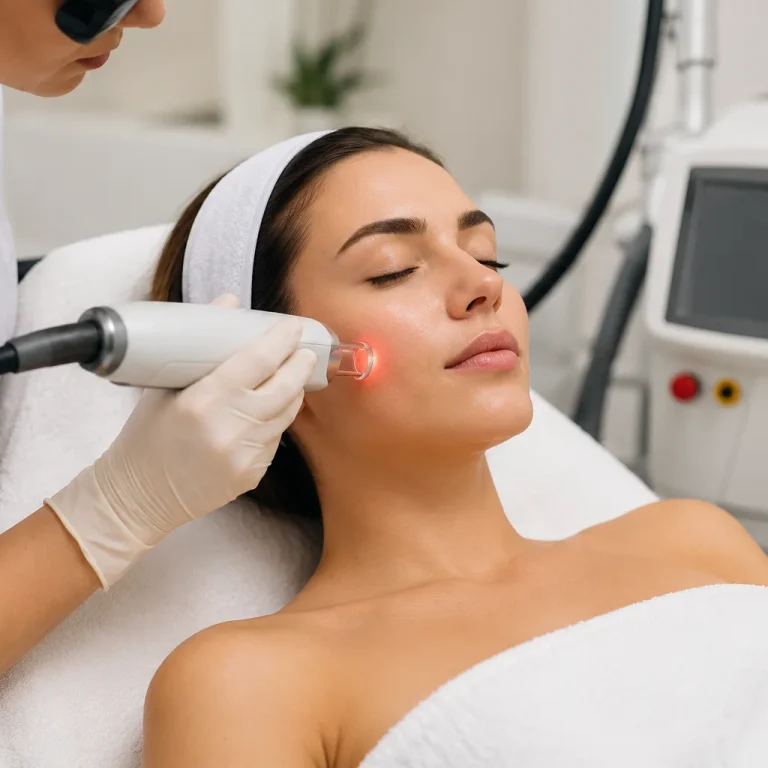 Laser skin resurfacing treatment performed by a medical aesthetics specialist to improve skin texture, tone, and overall skin rejuvenation