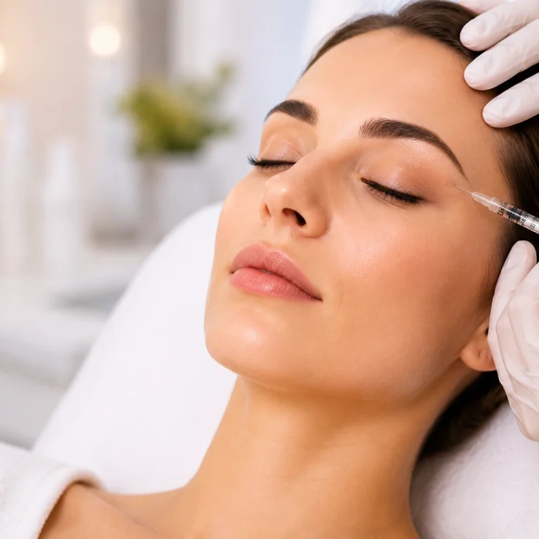 Cosmetic Botox treatment being performed by an aesthetic provider to reduce facial lines and wrinkles in a medical spa setting