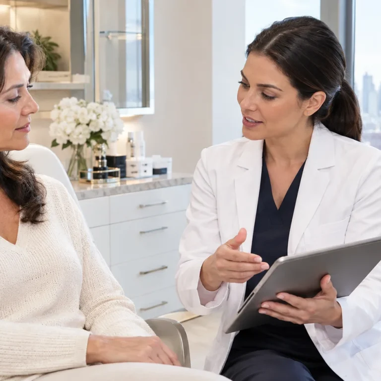 Skin toning and fibroblasting consultation for facial skin tightening