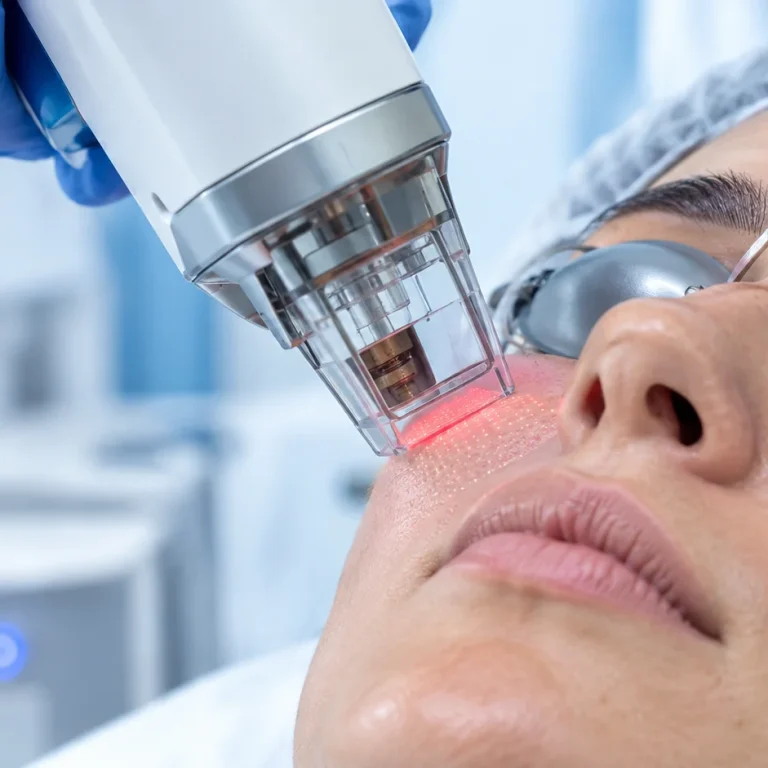 CO2 laser skin rejuvenation treatment using fractional laser technology for collagen stimulation
