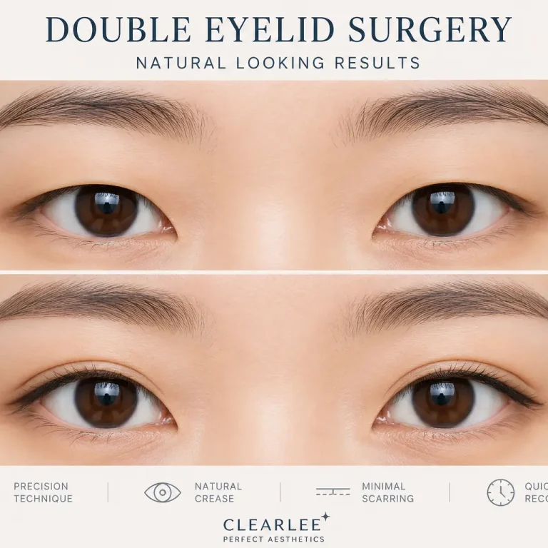 Double eyelid before and after comparison showing natural eyelid crease enhancement