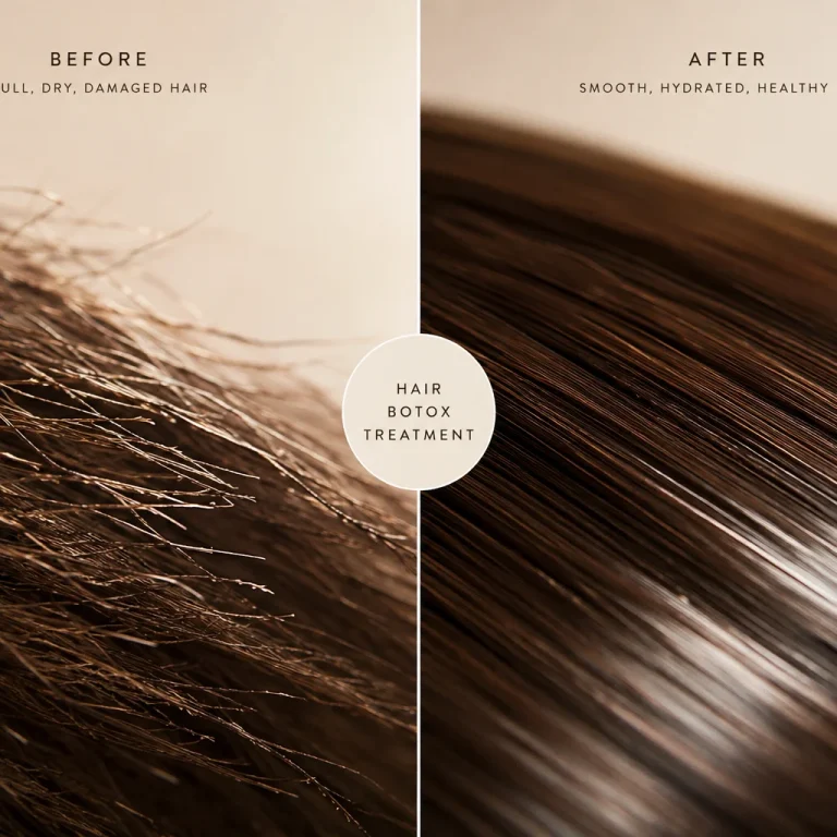 Hair Botox before and after results showing smoother texture and reduced frizz